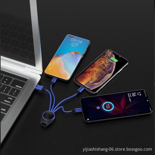 High quality phone charger cable 3 In 1 multiple charging cord with light-up logo engraved LED usb cable for iphone 7 8 X usb C